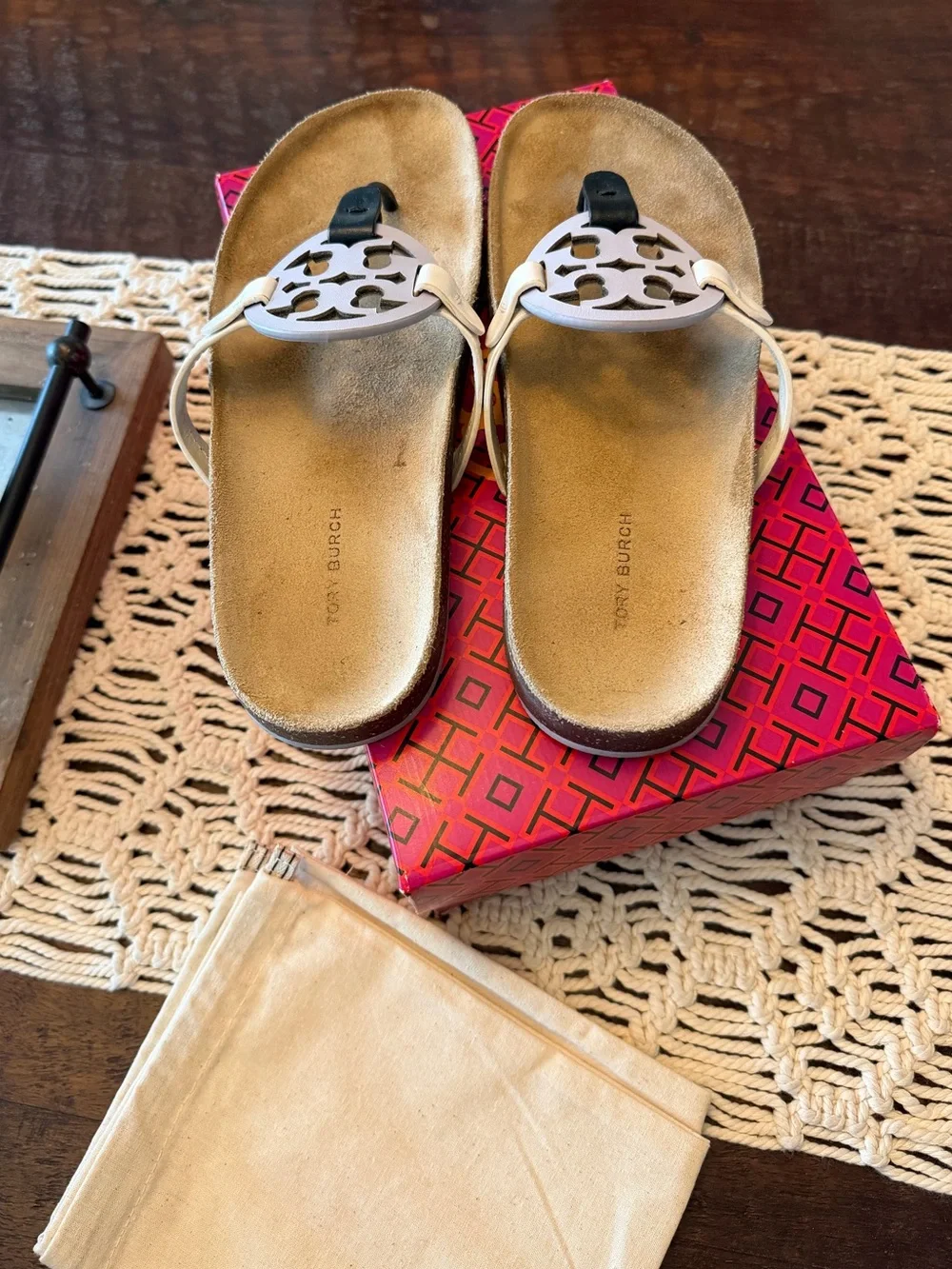 Tory Burch Miller Cloud Sandals in Spring Lavender/Perfect Black - Size 8.5